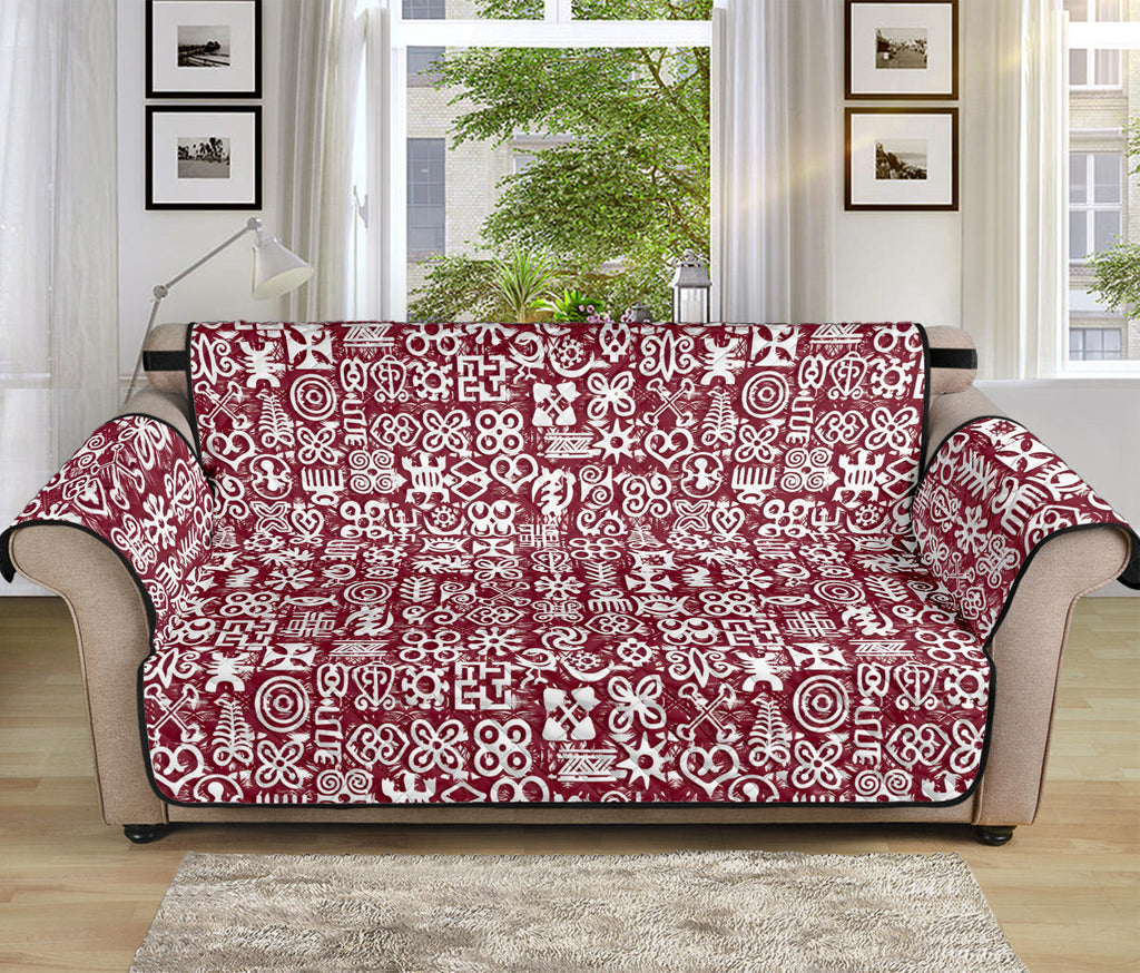 Red African Adinkra Tribe Symbols Sofa Protector