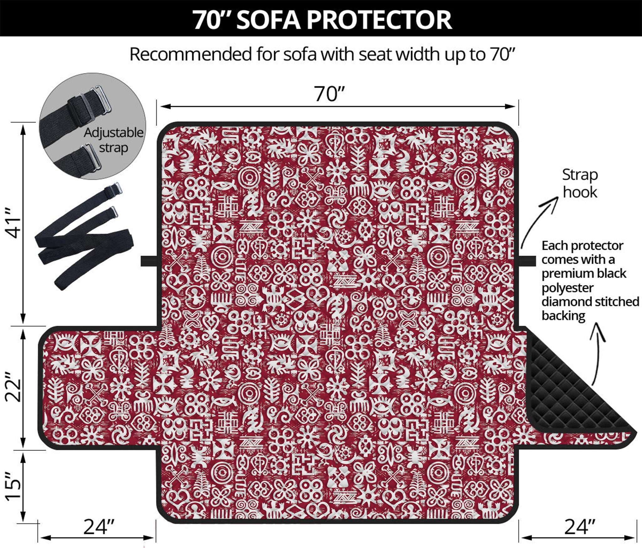 Red African Adinkra Tribe Symbols Sofa Protector