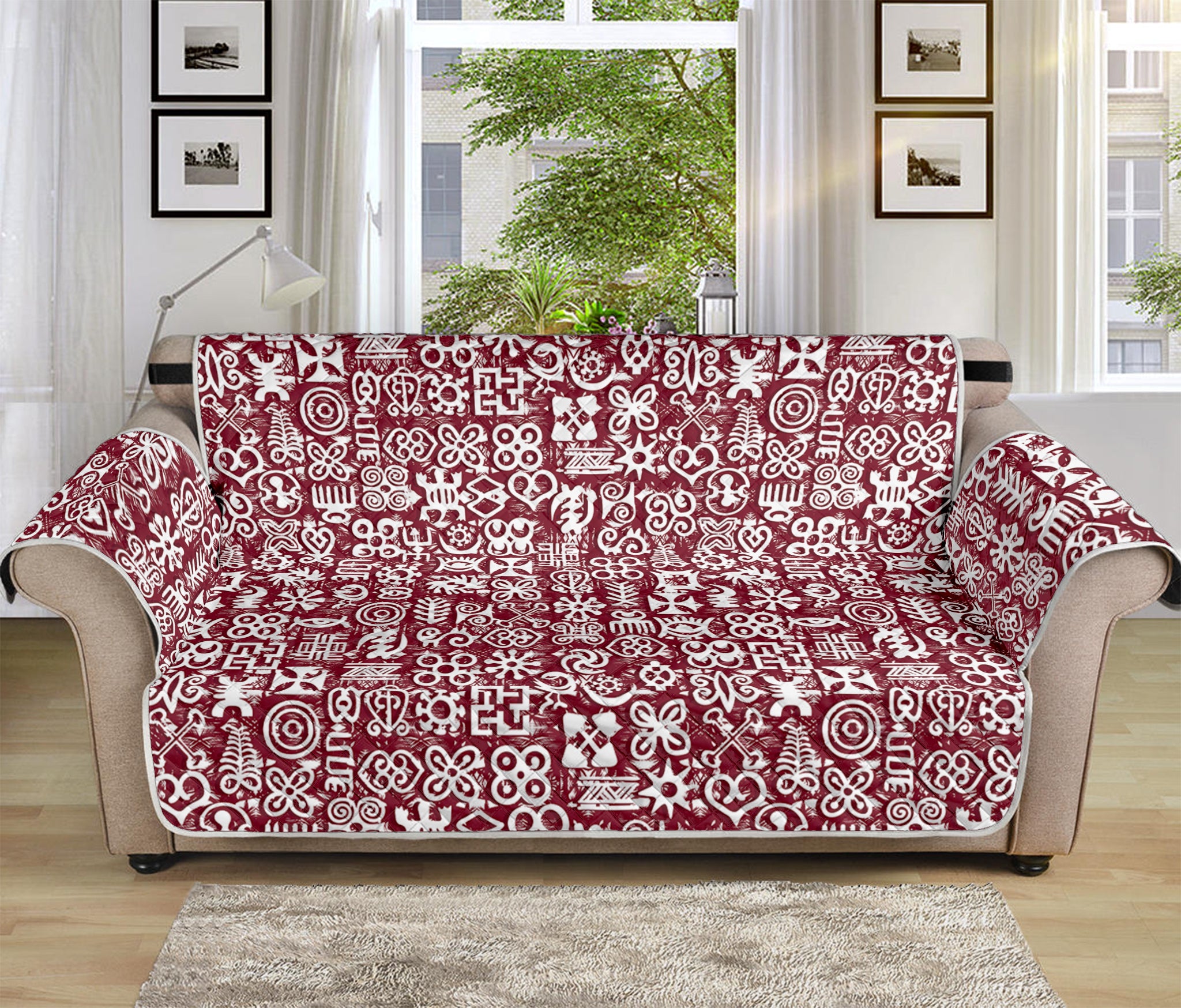 Red African Adinkra Tribe Symbols Sofa Protector