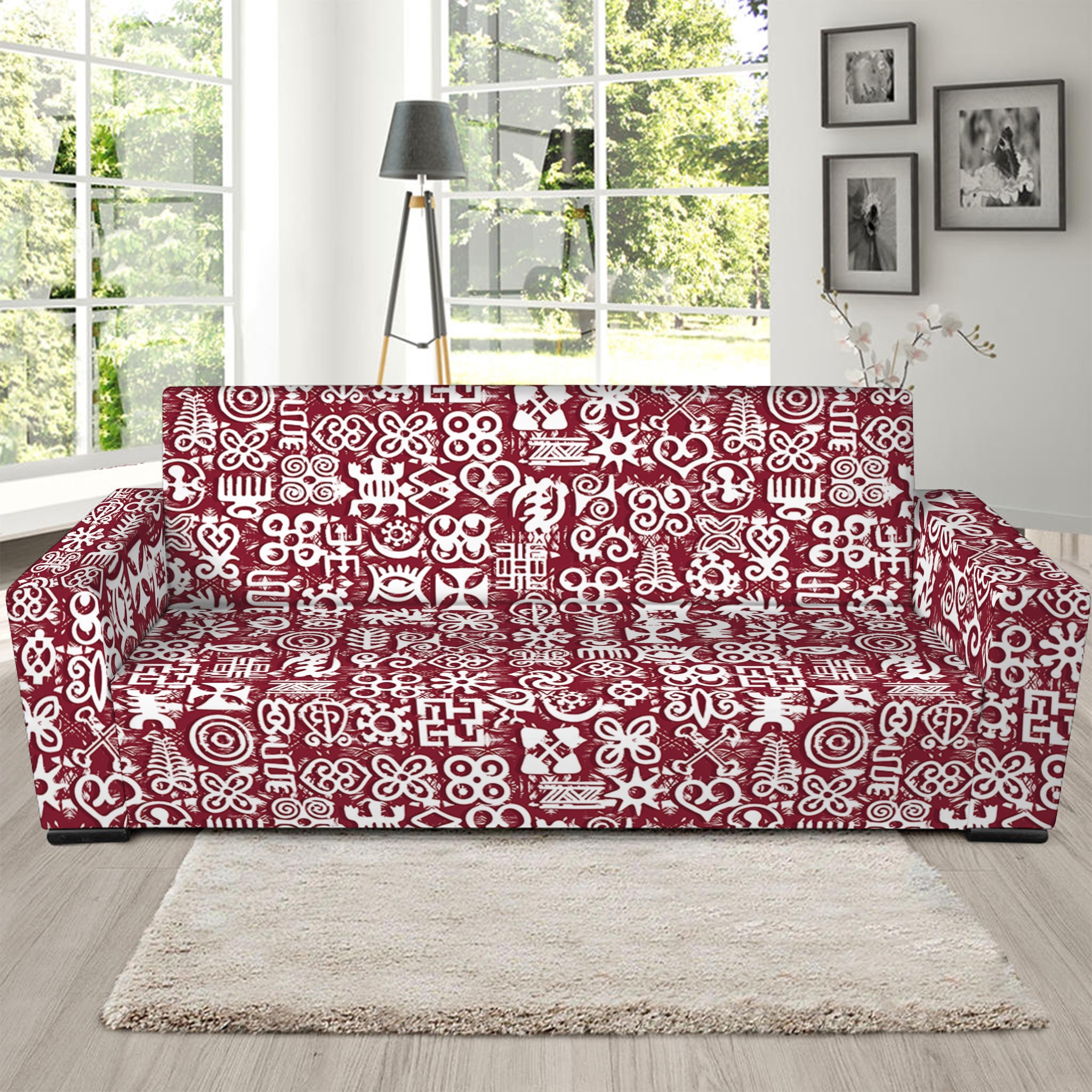 Red African Adinkra Tribe Symbols Sofa Slipcover