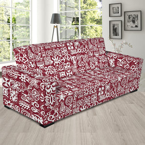 Red African Adinkra Tribe Symbols Sofa Slipcover