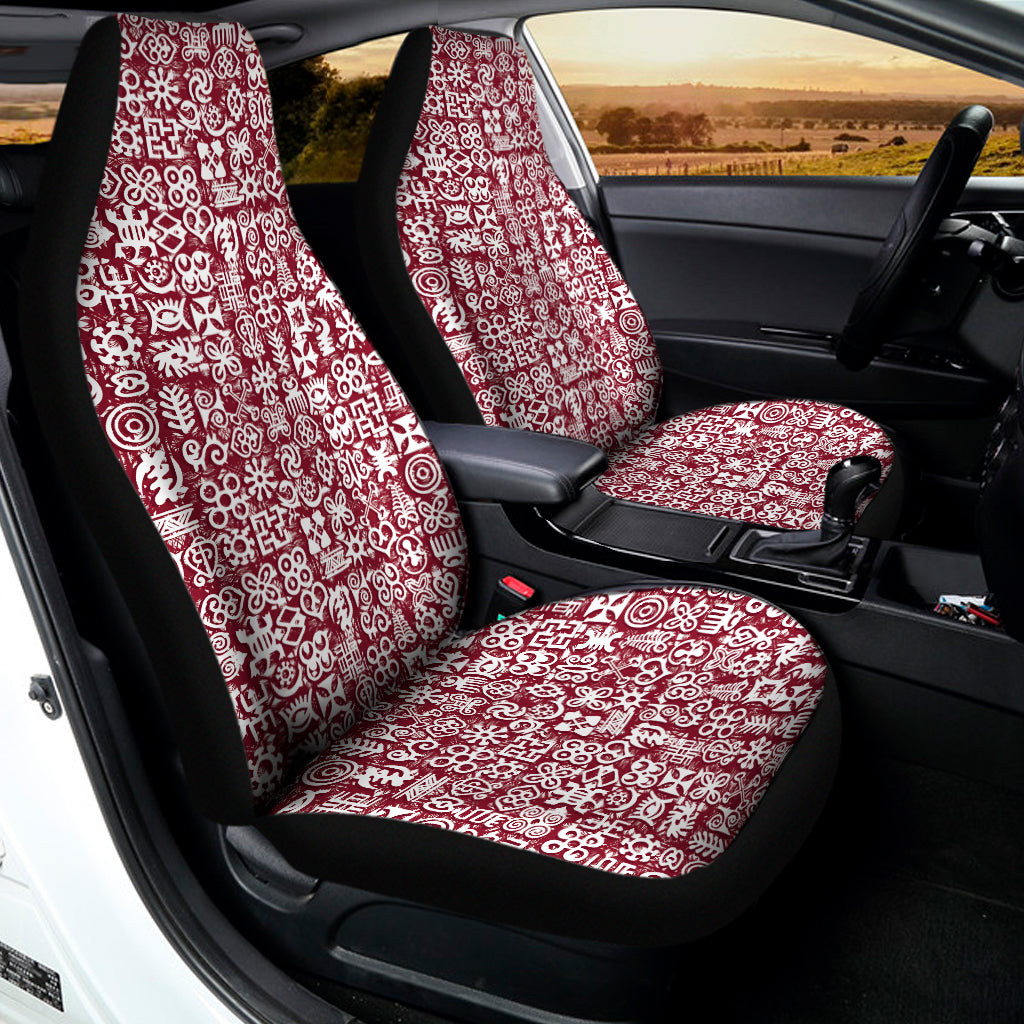 Red African Adinkra Tribe Symbols Universal Fit Car Seat Covers