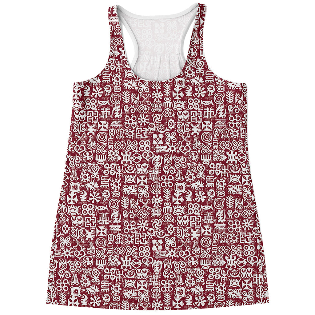 Red African Adinkra Tribe Symbols Women's Racerback Tank Top