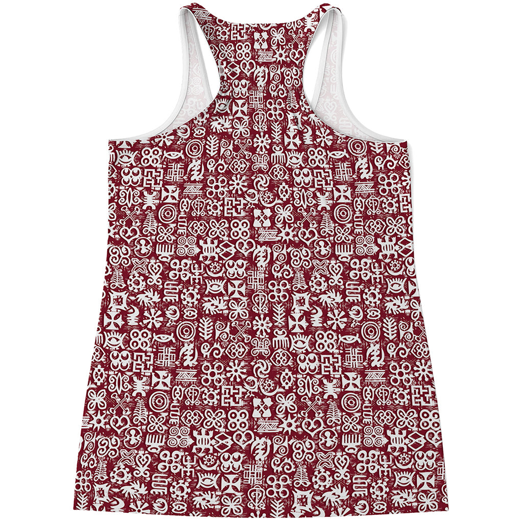 Red African Adinkra Tribe Symbols Women's Racerback Tank Top