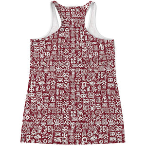 Red African Adinkra Tribe Symbols Women's Racerback Tank Top