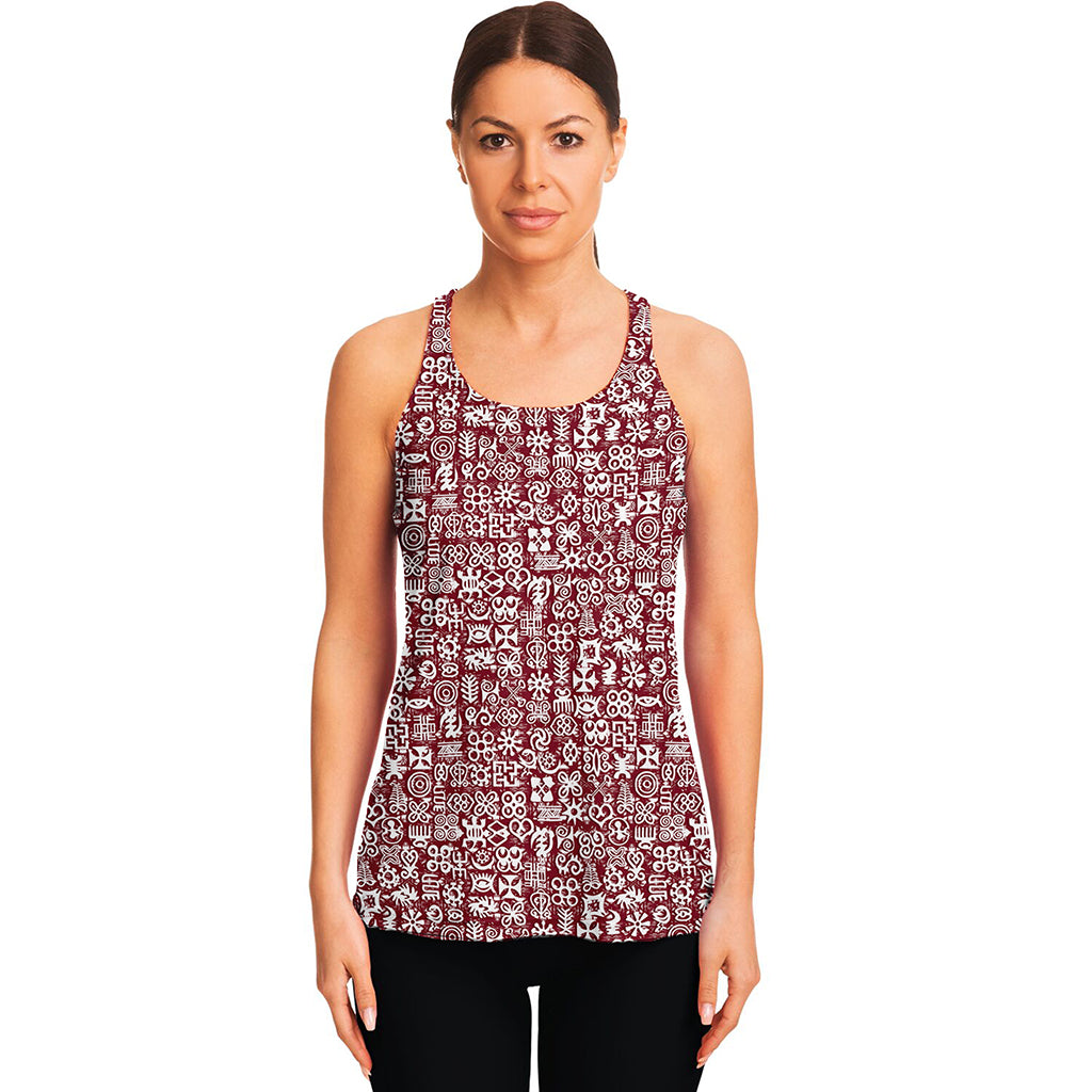 Red African Adinkra Tribe Symbols Women's Racerback Tank Top