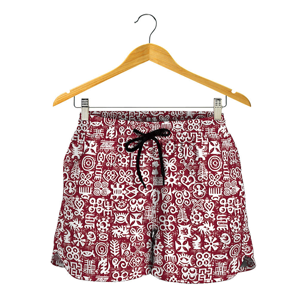 Red African Adinkra Tribe Symbols Women's Shorts