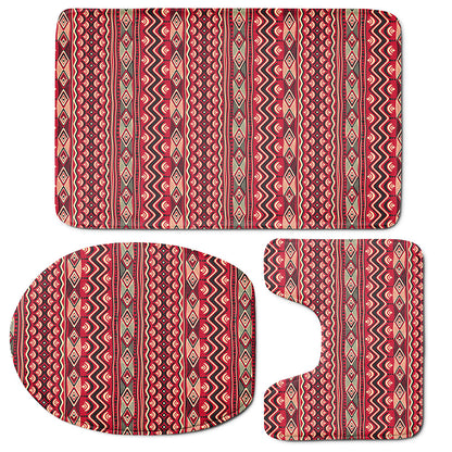 Red African Tribal Pattern Print 3 Piece Bath Mat Set