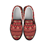 Red African Tribal Pattern Print Black Slip On Shoes