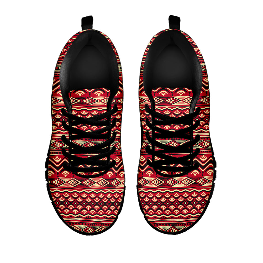 Red African Tribal Pattern Print Black Sneakers