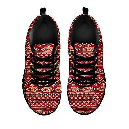 Red African Tribal Pattern Print Black Sneakers