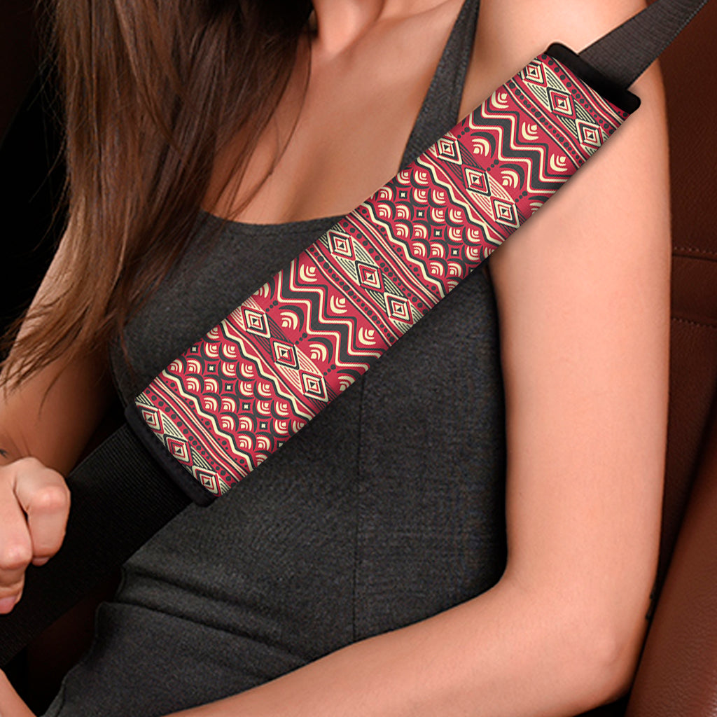 Red African Tribal Pattern Print Car Seat Belt Covers