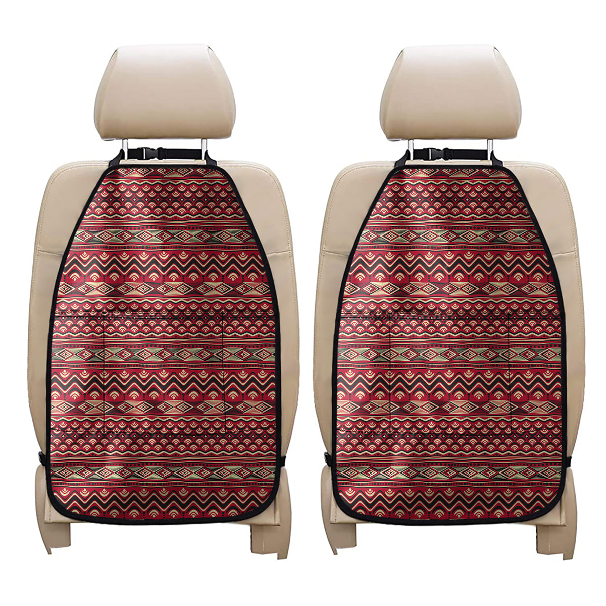 Red African Tribal Pattern Print Car Seat Organizers