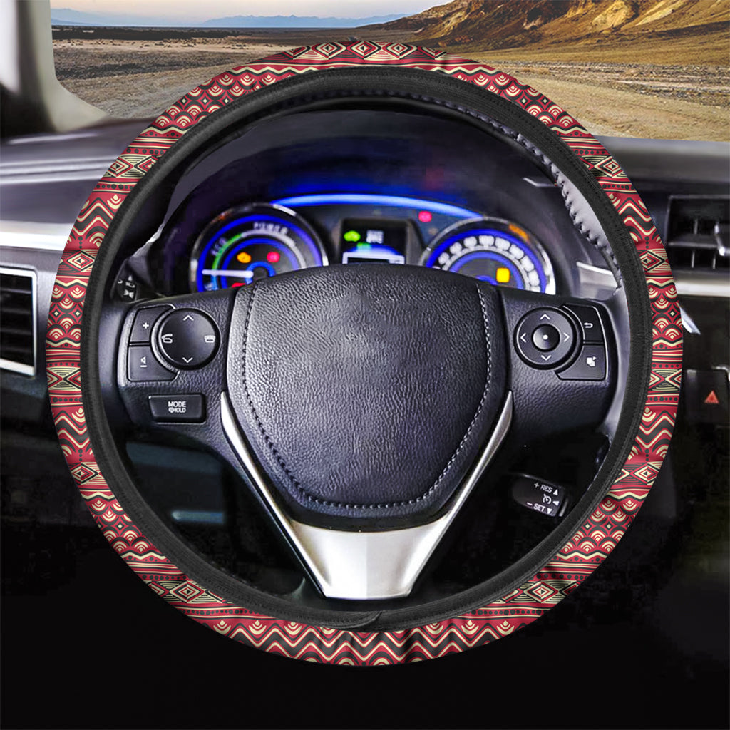 Red African Tribal Pattern Print Car Steering Wheel Cover
