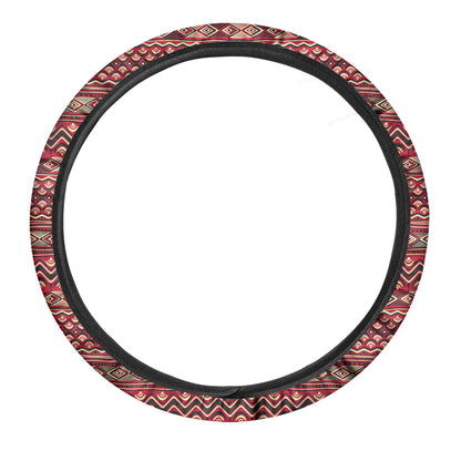 Red African Tribal Pattern Print Car Steering Wheel Cover