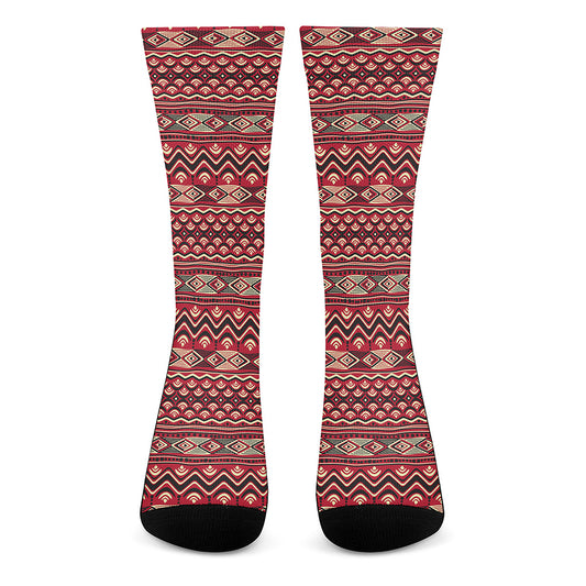 Red African Tribal Pattern Print Crew Socks