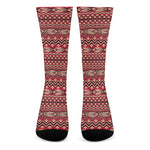 Red African Tribal Pattern Print Crew Socks