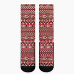 Red African Tribal Pattern Print Crew Socks