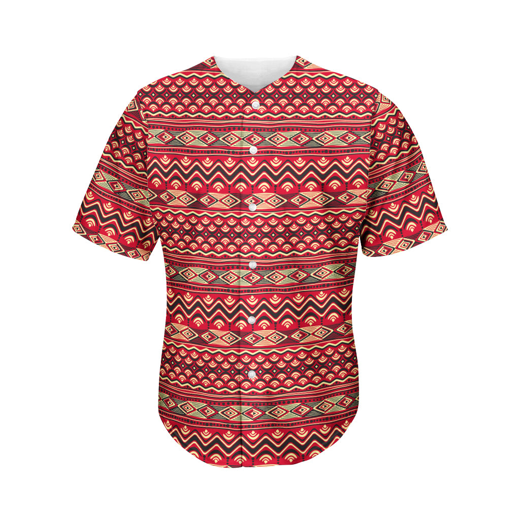 Red African Tribal Pattern Print Men's Baseball Jersey