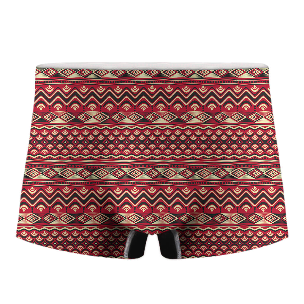 Red African Tribal Pattern Print Men's Boxer Briefs