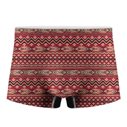 Red African Tribal Pattern Print Men's Boxer Briefs