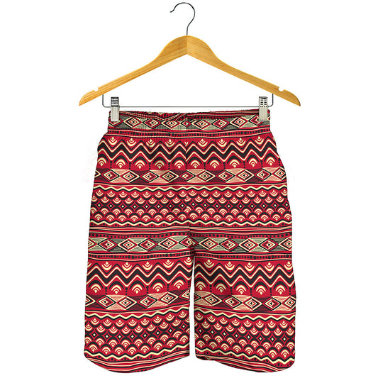 Red African Tribal Pattern Print Men's Shorts
