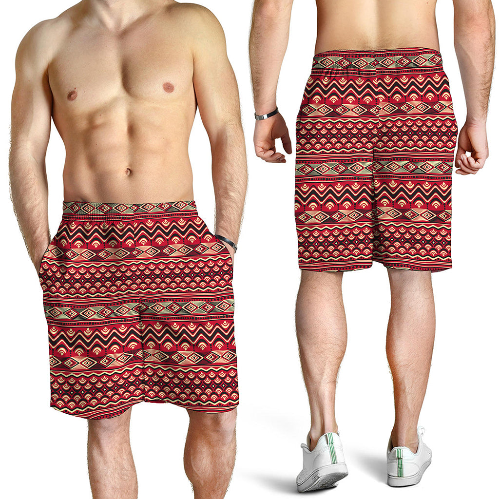 Red African Tribal Pattern Print Men's Shorts