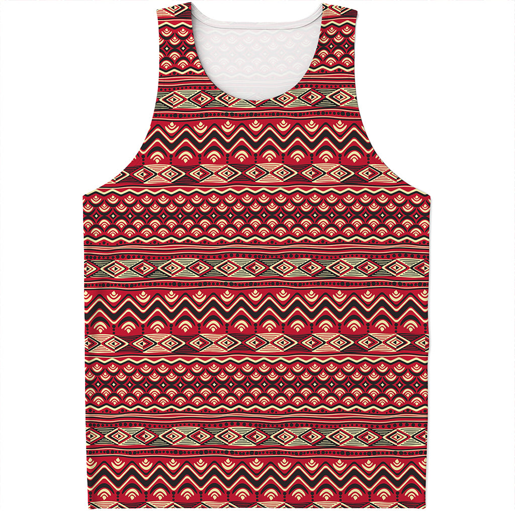 Red African Tribal Pattern Print Men's Tank Top