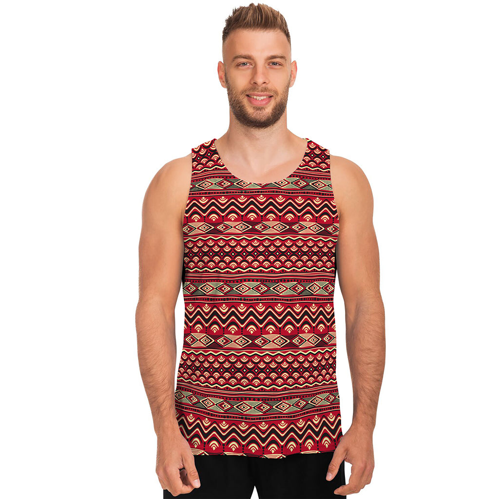 Red African Tribal Pattern Print Men's Tank Top