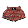 Red African Tribal Pattern Print Muay Thai Boxing Shorts