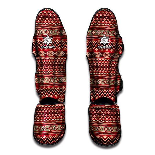 Red African Tribal Pattern Print Muay Thai Shin Guard