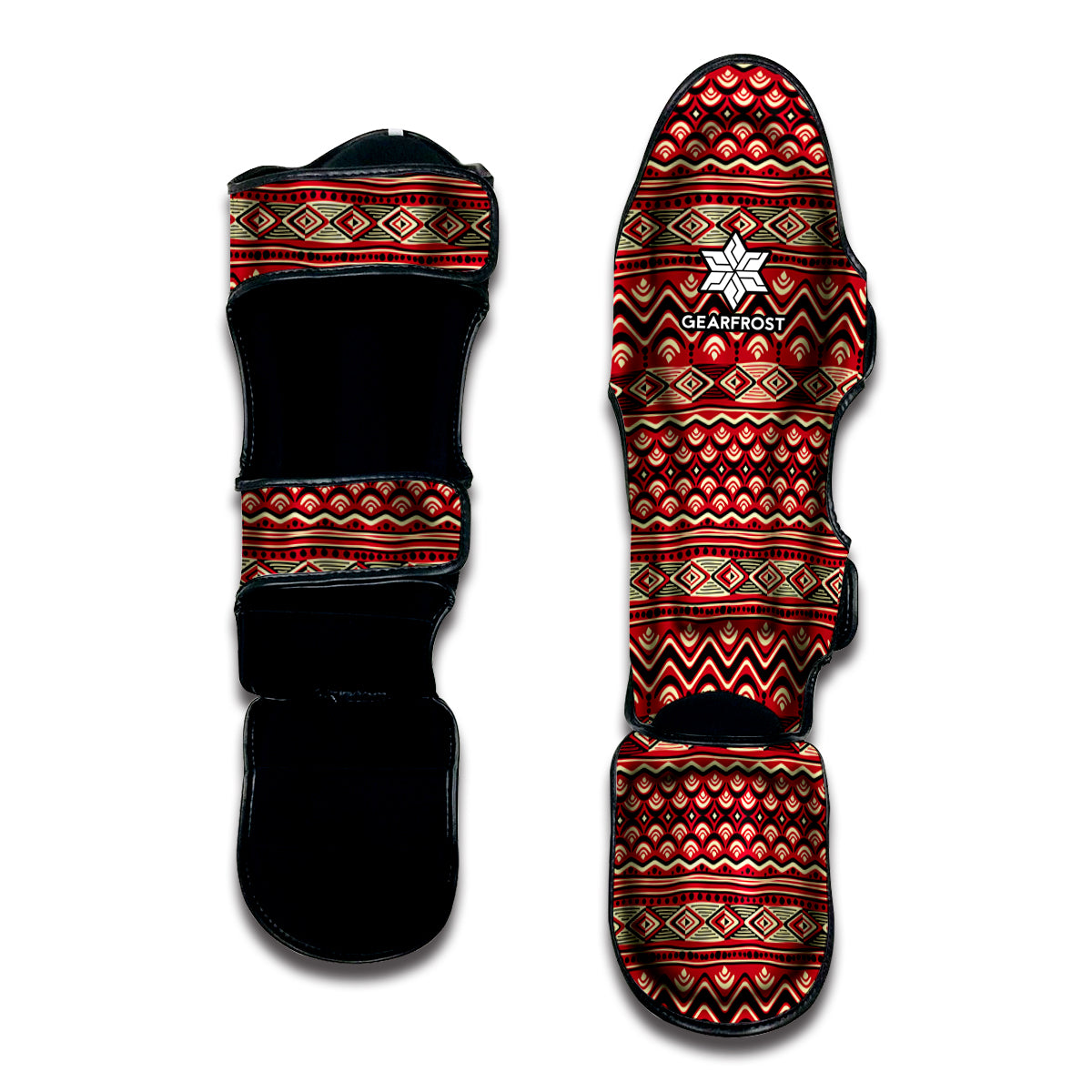 Red African Tribal Pattern Print Muay Thai Shin Guard