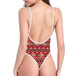 Red African Tribal Pattern Print One Piece High Cut Swimsuit