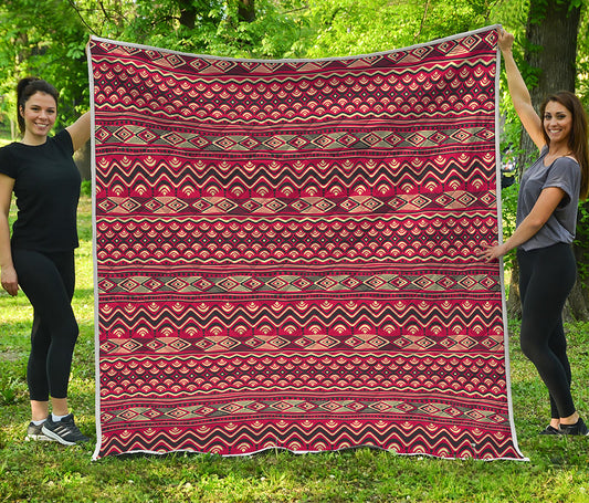 Red African Tribal Pattern Print Quilt