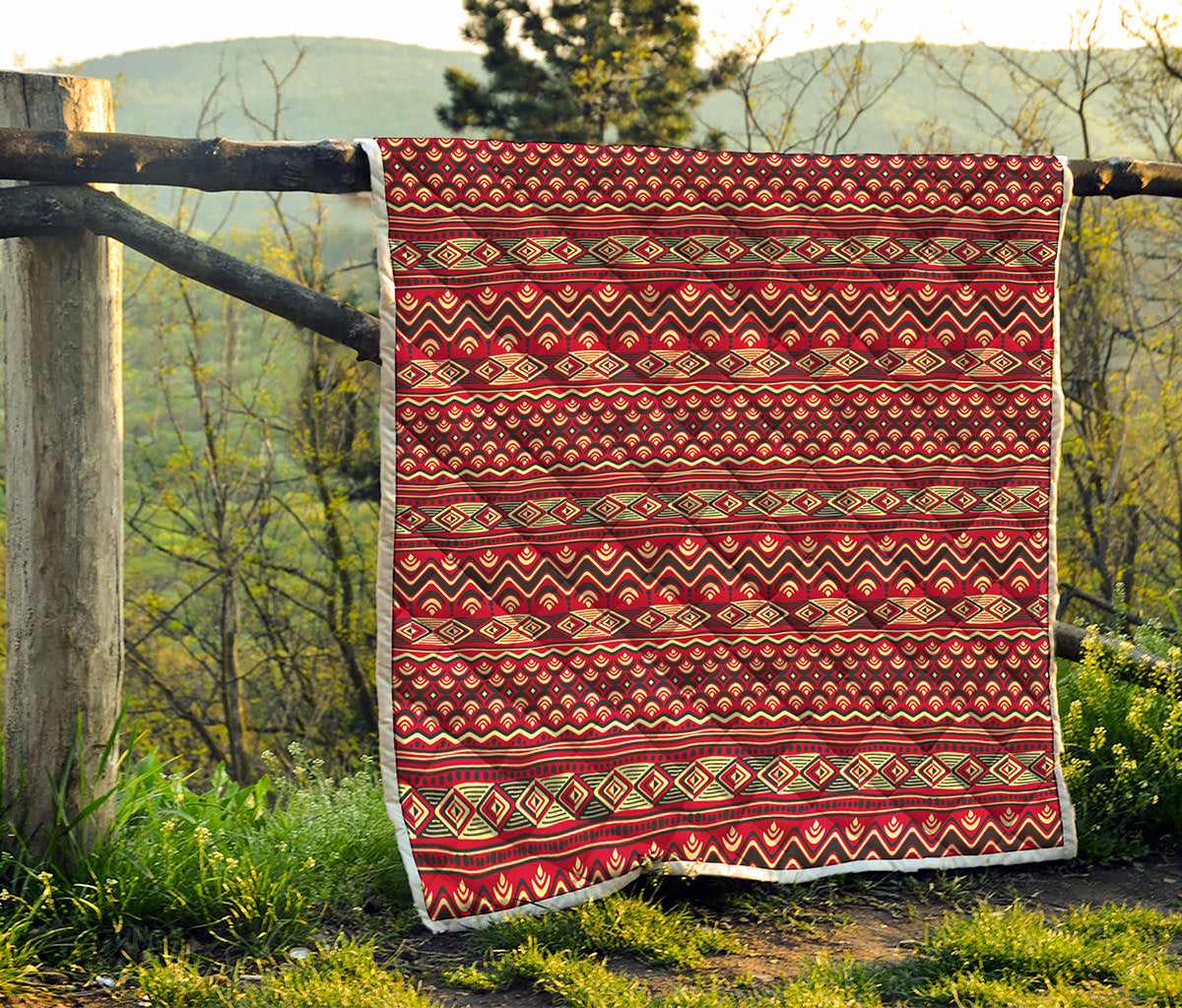 Red African Tribal Pattern Print Quilt