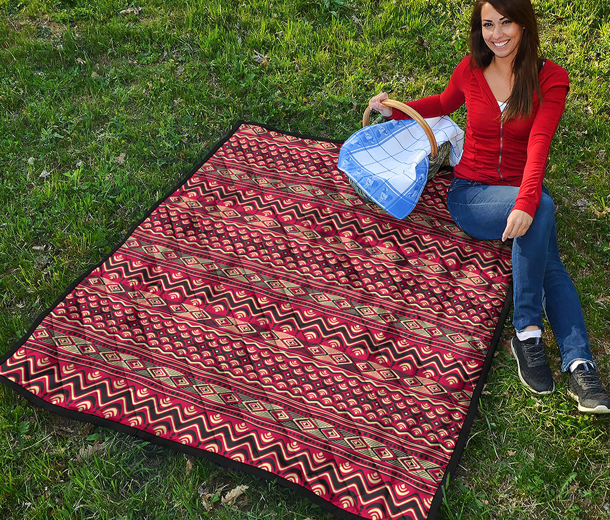 Red African Tribal Pattern Print Quilt