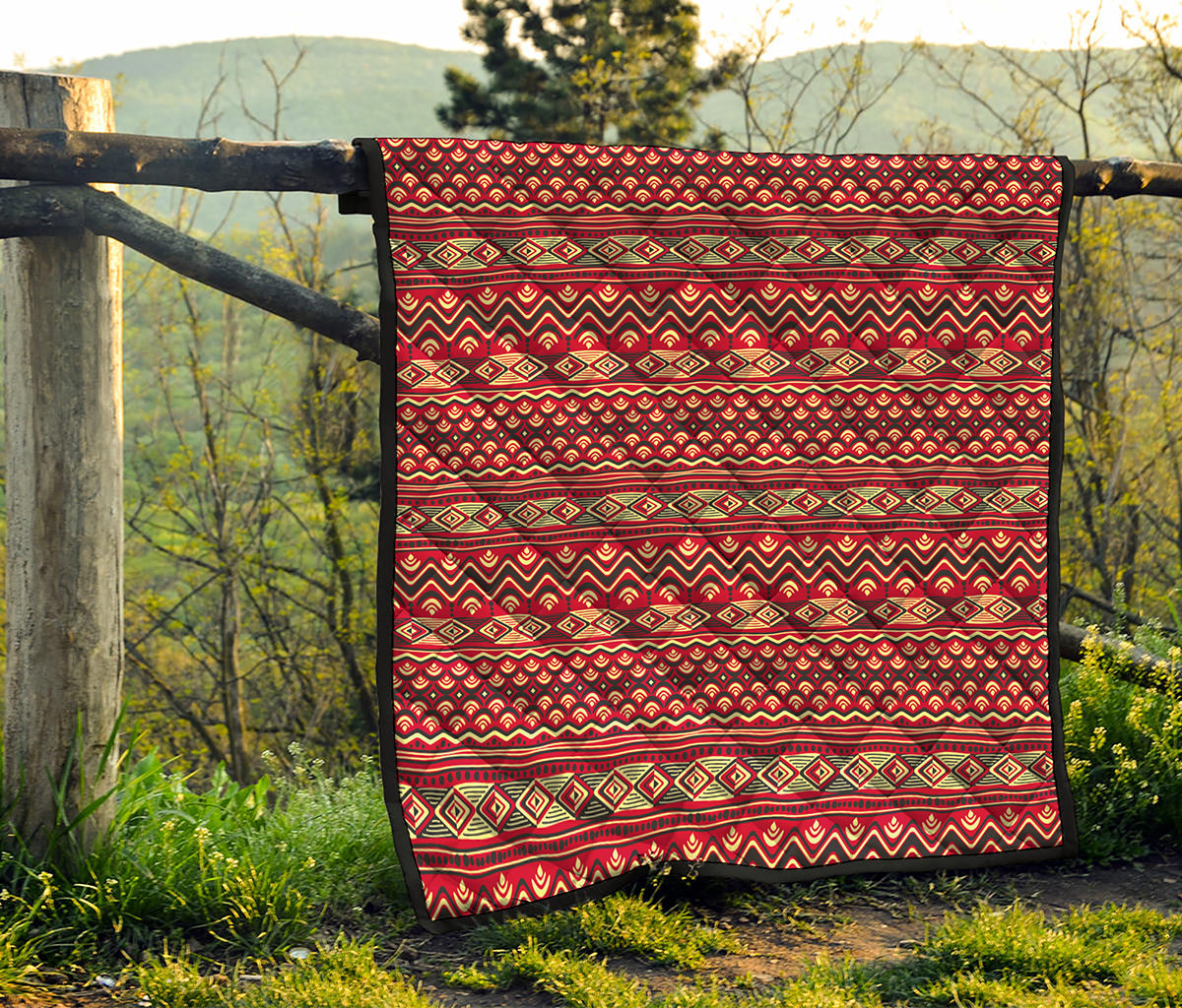 Red African Tribal Pattern Print Quilt