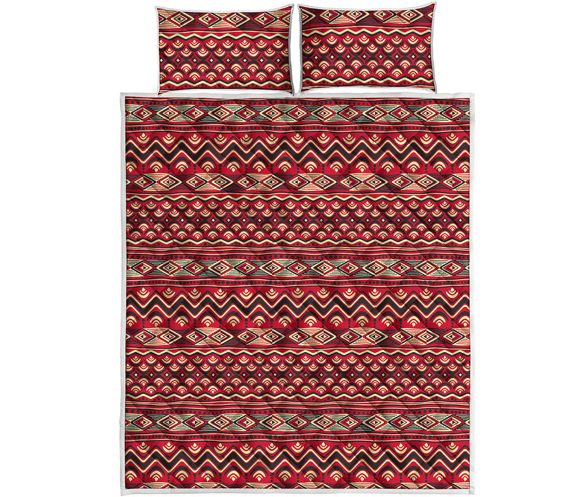 Red African Tribal Pattern Print Quilt Bed Set