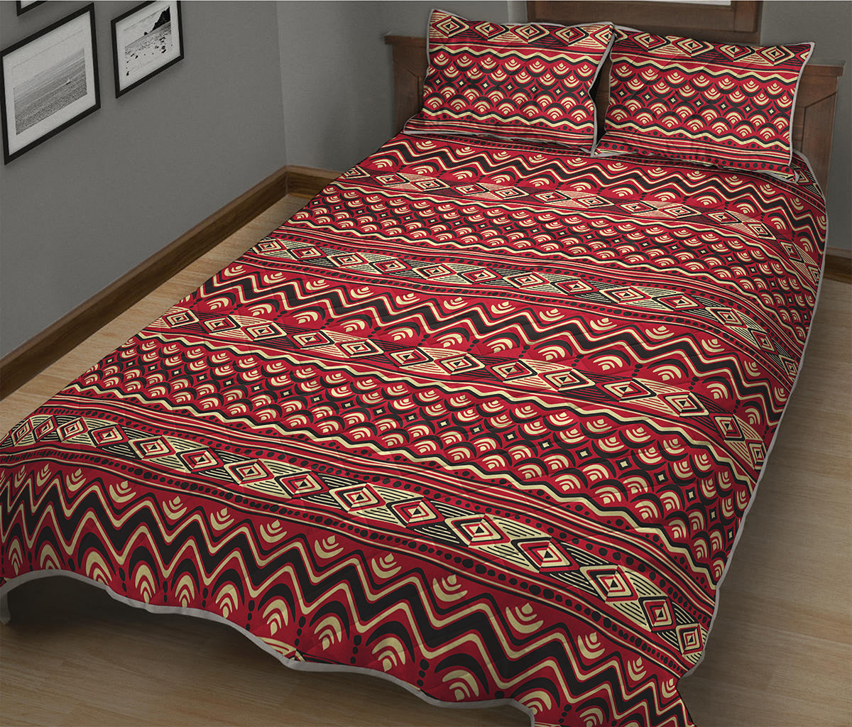 Red African Tribal Pattern Print Quilt Bed Set