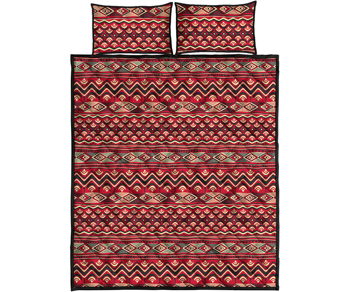 Red African Tribal Pattern Print Quilt Bed Set