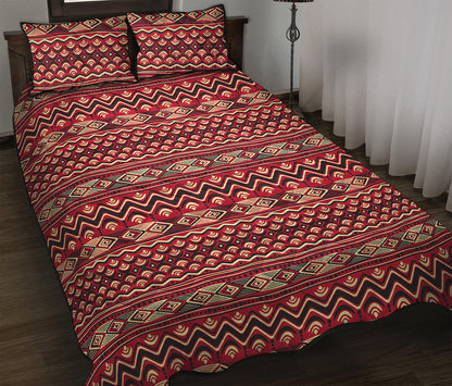 Red African Tribal Pattern Print Quilt Bed Set