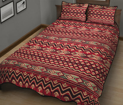Red African Tribal Pattern Print Quilt Bed Set