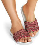 Red African Tribal Pattern Print White Slide Sandals