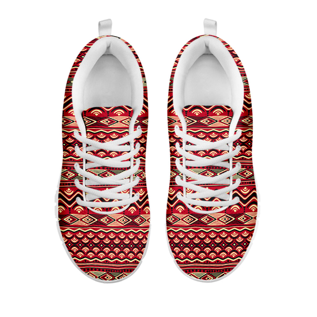 Red African Tribal Pattern Print White Sneakers
