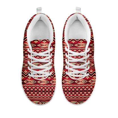 Red African Tribal Pattern Print White Sneakers