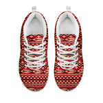 Red African Tribal Pattern Print White Sneakers