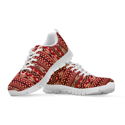 Red African Tribal Pattern Print White Sneakers