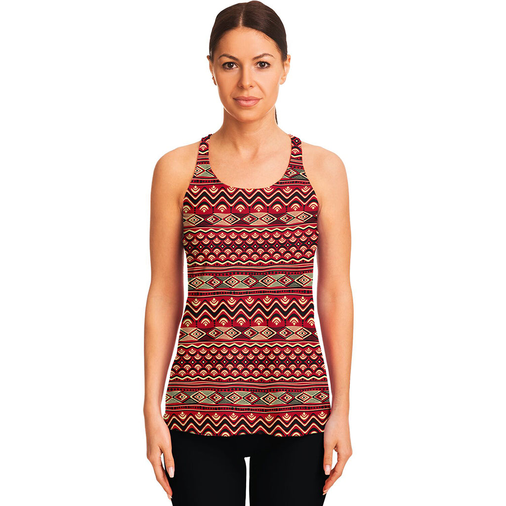Red African Tribal Pattern Print Women's Racerback Tank Top