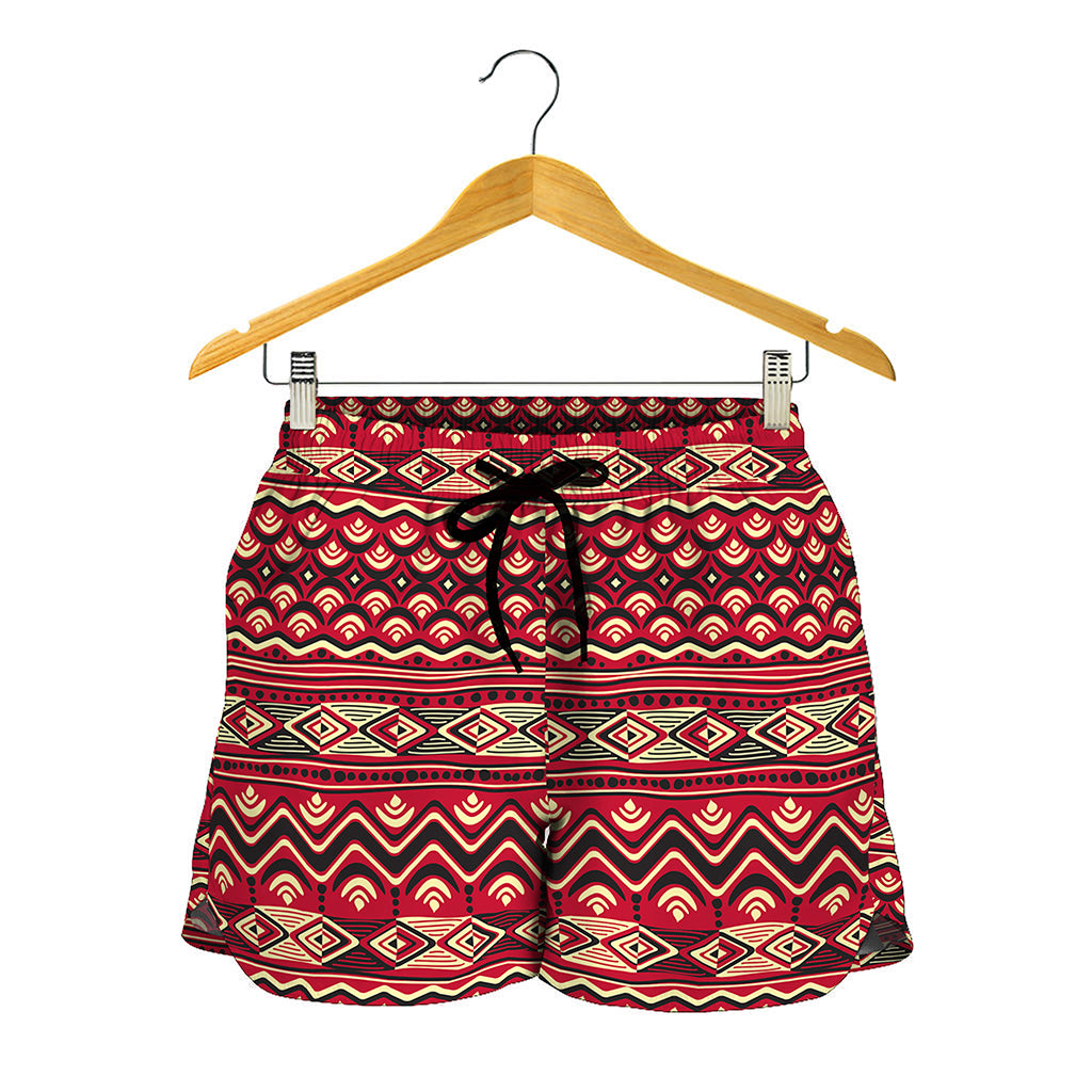 Red African Tribal Pattern Print Women's Shorts