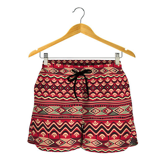 Red African Tribal Pattern Print Women's Shorts
